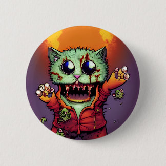 Badge Rond 5 Cm Cute chat Zombie