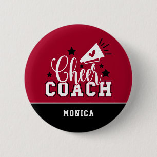 Badge Rond 5 Cm Cute Cheer Coach Personalized Red & Black