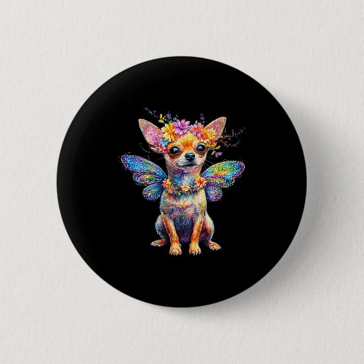 Badge Rond 5 Cm Cute Chihuahua Dog Angel With Wings  (Devant)