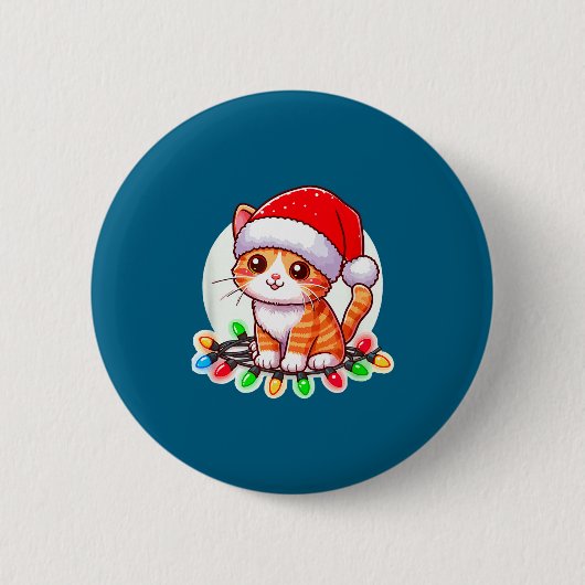 Badge Rond 5 Cm Cute Christmas Cat In Santa Hat  (Devant)