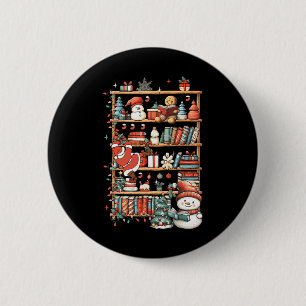 Badge Rond 5 Cm Cute Christmas Librairie Père Noël Lecture Livres
