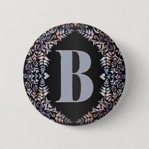 Badge Rond 5 Cm Cute Coeurs modernes et Lettre encadrée Florale B