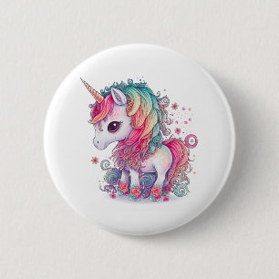 Badge Rond 5 Cm Cute Colorful Magic Creature Unicorn Artwork  