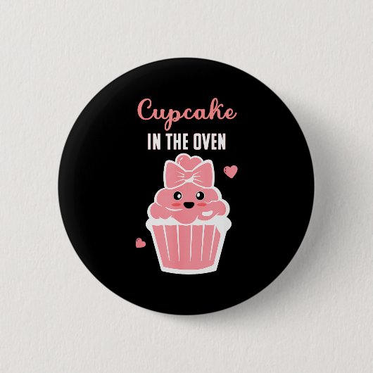 Badge Rond 5 Cm Cute Cupcake In The Oven Gender Reveal Baby Girl (Devant)