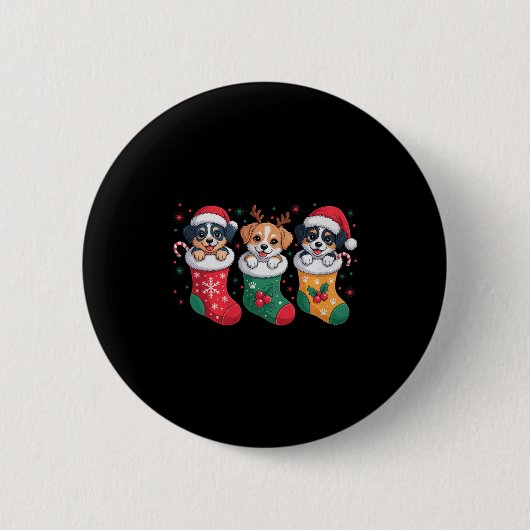 Badge Rond 5 Cm Cute Dog Christmas Pajama Santa Hat Xmas Men Women (Devant)