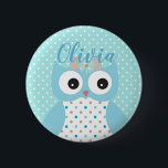 Badge Rond 5 Cm Cute Dotty Blue Owl Art Personnalisé Girls<br><div class="desc">Adorable hibou art et poka motif point sur bouton personnalisé.</div>