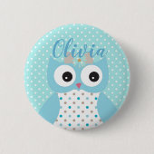 Badge Rond 5 Cm Cute Dotty Blue Owl Art Personnalisé Girls (Devant)