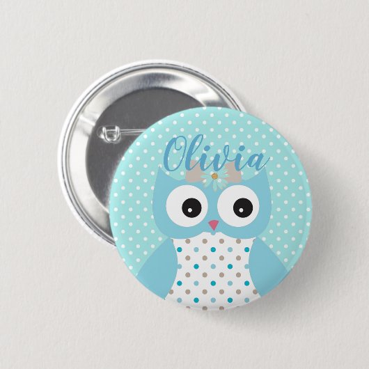 Badge Rond 5 Cm Cute Dotty Blue Owl Art Personnalisé Girls (Devant & derrière)