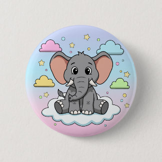 Badge Rond 5 Cm Cute Elephant on Cloud - I'm Ele-Fun-t Pun