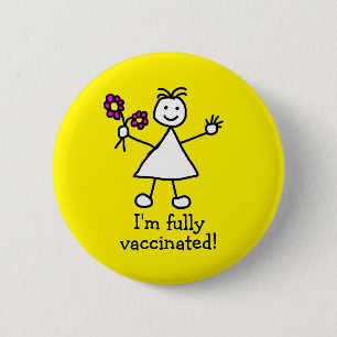 Badge Rond 5 Cm Cute Entièrement Vacciné Mignonne Jaune