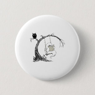 Badge Rond 5 Cm Cute Fantôme Balayage Livre de lecture Halloween F