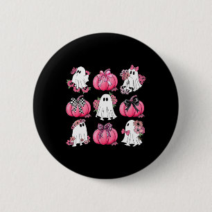 Badge Rond 5 Cm Cute Fleur Fantôme rose Coquette Bows Citrouille H