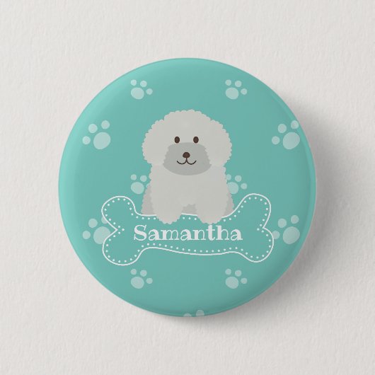 Badge Rond 5 Cm Cute Fluffy Poodle blanc Amoureux des chiens chiot (Devant)