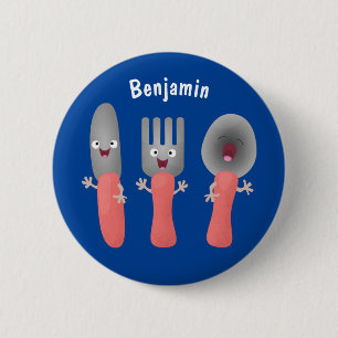 Badge Rond 5 Cm Cute fourche couteau et cuillère dessin de couvert