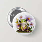 Badge Rond 5 Cm Cute Frog en Fleurs, sac à dos, épingle casquette (Devant & derrière)