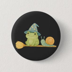 Badge Rond 5 Cm Cute Frog sorcière sur la chambre avec l'Halloween