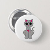 Badge Rond 5 Cm Cute Funny Happy Grey Chat (Devant & derrière)