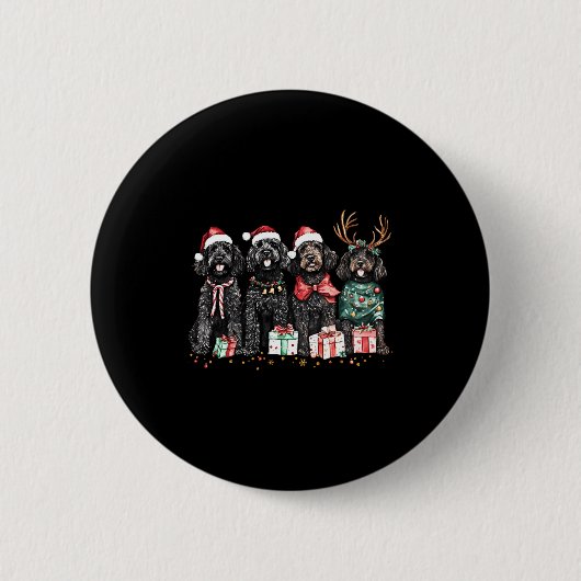 Badge Rond 5 Cm Cute Funny Reindeer Santa Black Goldendoodle Dogs  (Devant)