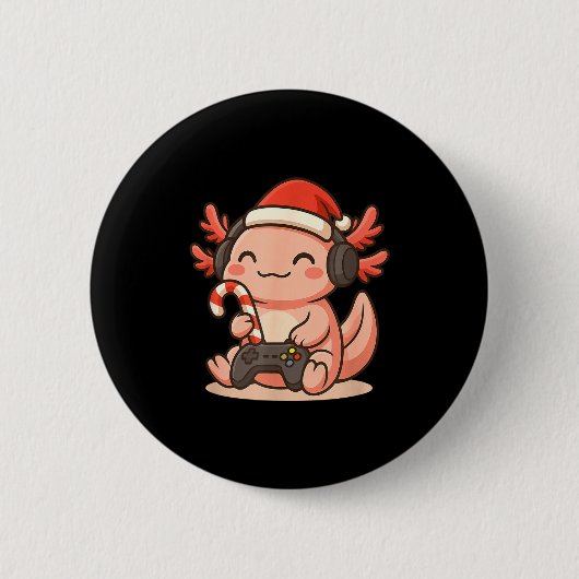 Badge Rond 5 Cm Cute Gamer Axolotl Christmas Design  (Devant)