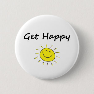 Badge Rond 5 Cm Cute Get Happy Smiling Sun Face Light-Color