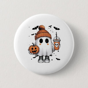 Badge Rond 5 Cm Cute Ghost Boire Café Halloween Ghost Café