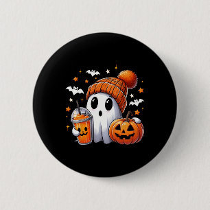 Badge Rond 5 Cm Cute Ghost Boire Café Halloween Ghost Ice Cof