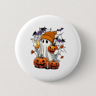 Badge Rond 5 Cm Cute Ghost Boire Café Halloween Ghost Ice Cof