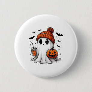 Badge Rond 5 Cm Cute Ghost Boire Café Halloween Ghost Ice Cof