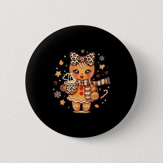 Badge Rond 5 Cm Cute Gingerbread Leopard Coquette Christmas Xmas W (Devant)