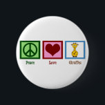 Badge Rond 5 Cm Cute Giraffe<br><div class="desc">Peace Love Giraffes cadeau. Joli signe de paix vert,  coeur rouge,  et girafe de dessin animé.</div>