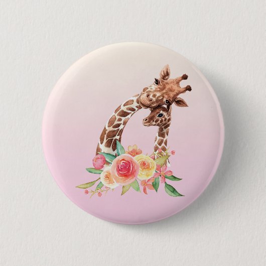 Badge Rond 5 Cm Cute Giraffe Aquarelle Maman & Bébé (Devant)