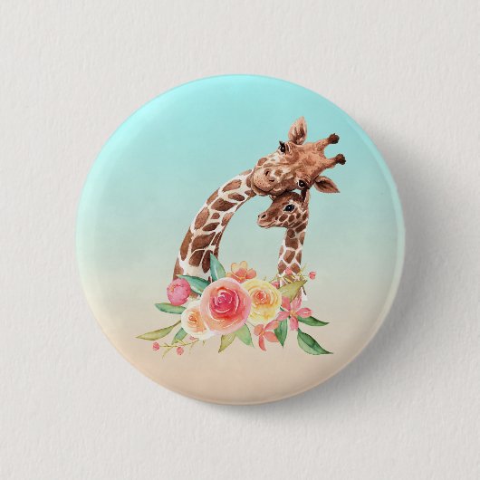 Badge Rond 5 Cm Cute Giraffe Aquarelle Maman & Bébé (Devant)