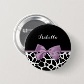 Badge Rond 5 Cm Cute Giraffe Imprimer Lavande Violet Bow Avec Nom (Devant & derrière)