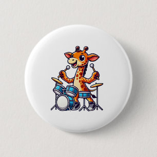 Badge Rond 5 Cm Cute Giraffe Jouer Drums Giraffes Drummer Musique