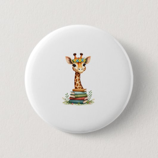 Badge Rond 5 Cm Cute Giraffe With Book Floral Bookworm Librarian B (Devant)