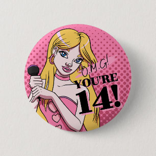 Badge Rond 5 Cm Cute Girly Pink Singer Ado 14e anniversaire
