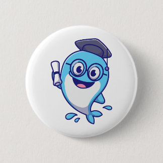 Badge Rond 5 Cm Cute Graduate Whale with Graduation Cap and Diplom