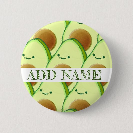 Badge Rond 5 Cm Cute Green Avocado partout sur le dessin Nom perso (Devant)