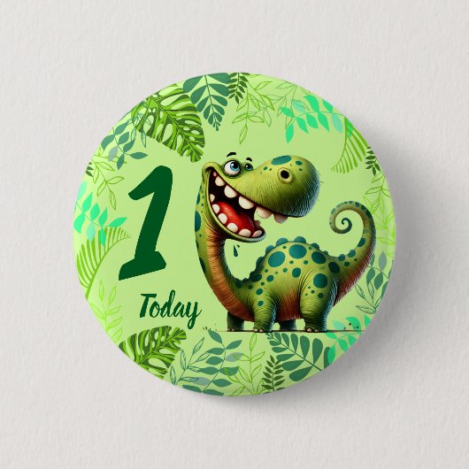 Badge Rond 5 Cm Cute Green Dinosaur 1st Birthday (Devant)