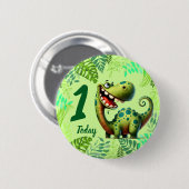 Badge Rond 5 Cm Cute Green Dinosaur 1st Birthday (Devant & derrière)
