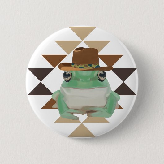 Badge Rond 5 Cm Cute Grenouille Occidentale Avec Casquette Cowboy (Devant)