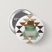 Badge Rond 5 Cm Cute Grenouille Occidentale Avec Casquette Cowboy (Devant & derrière)