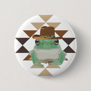 Badge Rond 5 Cm Cute Grenouille Occidentale Avec Casquette Cowboy