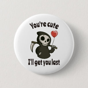 Badge Rond 5 Cm Cute Grim Reaper avec coeur romantique