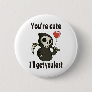 Badge Rond 5 Cm Cute Grim Reaper avec coeur romantique