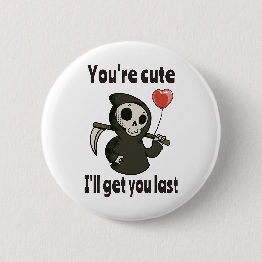 Badge Rond 5 Cm Cute Grim Reaper avec coeur romantique (Devant)