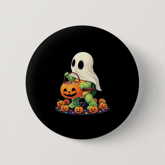 Badge Rond 5 Cm Cute Halloween Turtle Ghost avec bonbon (2) (Devant)