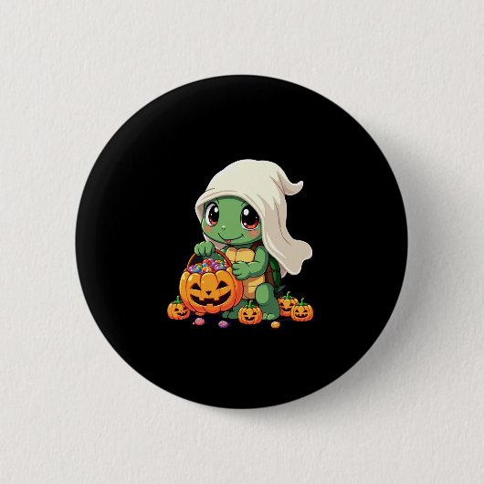Badge Rond 5 Cm Cute Halloween Turtle Ghost avec bonbon (3) (Devant)