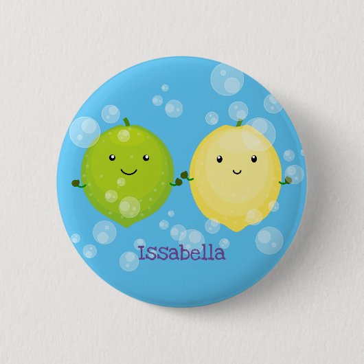 Badge Rond 5 Cm Cute happy lemon lime cartoon illustration (Devant)