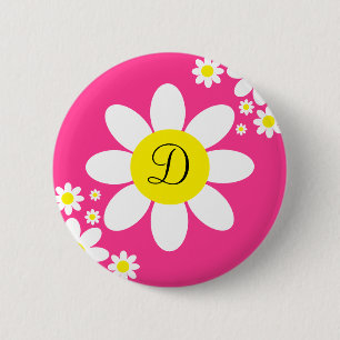 Badge Rond 5 Cm Cute Hot rose et blanc de marguerite unique initia